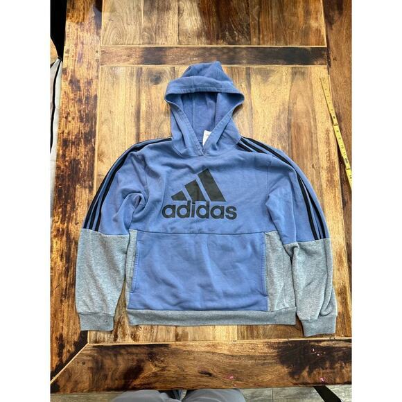 Adidas Other - Adidas Boy's Blue & Gray Long Sleeves Side Stripe Fleece Hoodie Size Large